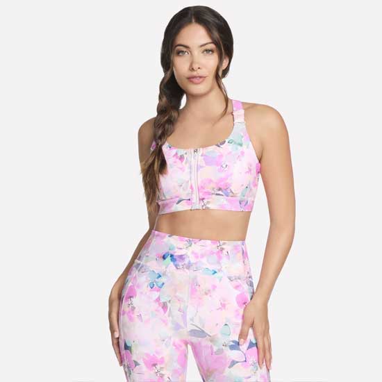 Sporty Floral Print Bra with Front Zipper and Racerback Design