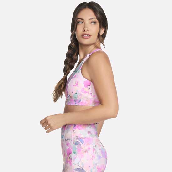 Sporty Floral Print Bra with Front Zipper and Racerback Design