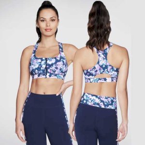 Moisture-Wicking Floral Print Zip Bra