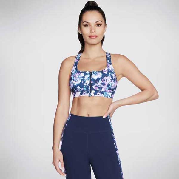 Moisture-Wicking Floral Print Zip Bra