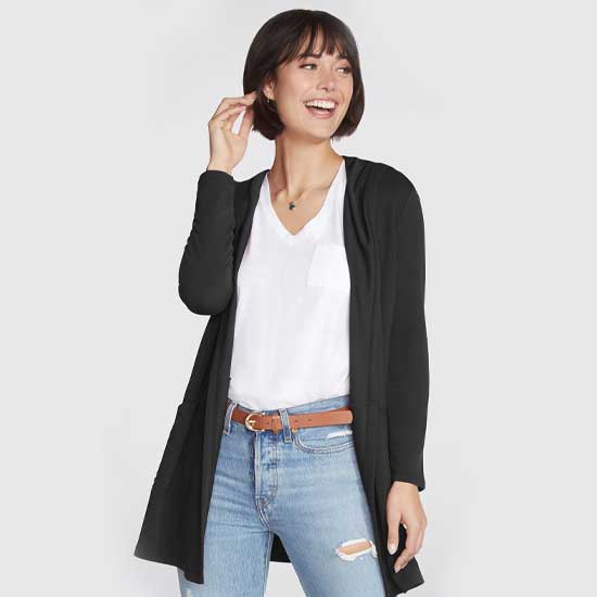 Ladies Comfort-Stretch Restful Hoodigan with Slouchy Hood