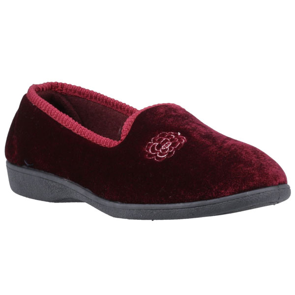 Simone Velvet Feel Rose Embroidered Slippers