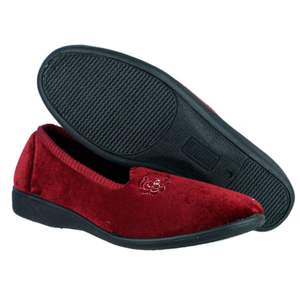Simone Velvet Feel Rose Embroidered Slippers
