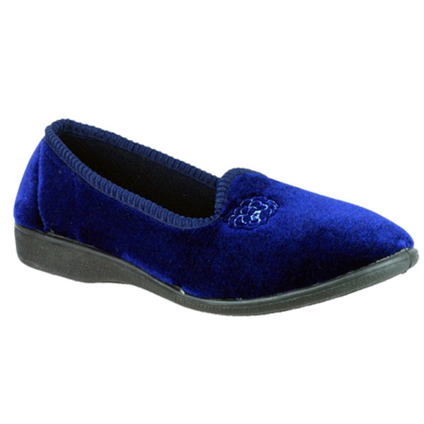 Simone Velvet Feel Rose Embroidered Slippers