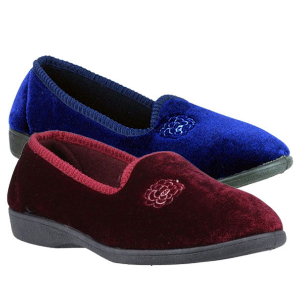 Simone Velvet Feel Rose Embroidered Slippers