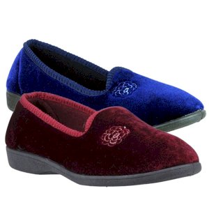 Simone Velvet Feel Rose Embroidered Slippers
